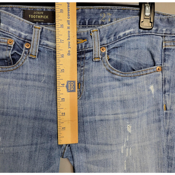 J Crew Jeans Womens 27 Ankle Light Wash Toothpick Skinny Distressed Stretch - Picture 8 of 14